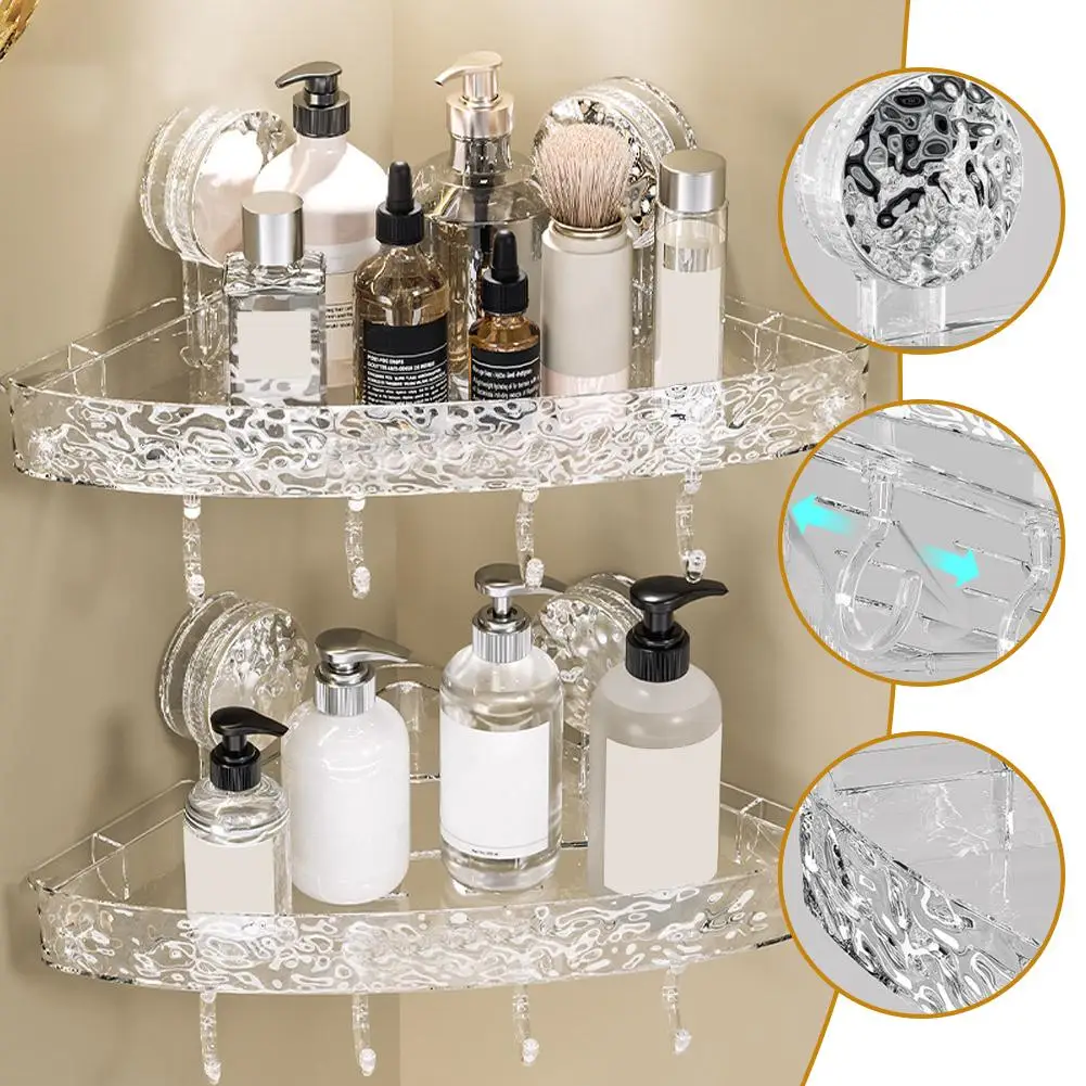 Bathroom Shelf Plastic Suction Cup Shampoo Rack Makeup Wall Bathroom Shelf No Accessories Corner Organizer Drill Shelf Show M0m0