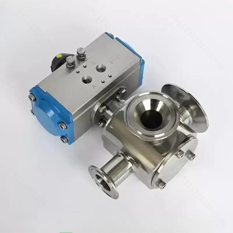 SUS304 3-Way Pneumatic Rotary Diverter Valve With Rotary Actuator Accessory For Paste Viscous Liquid Filling Machine