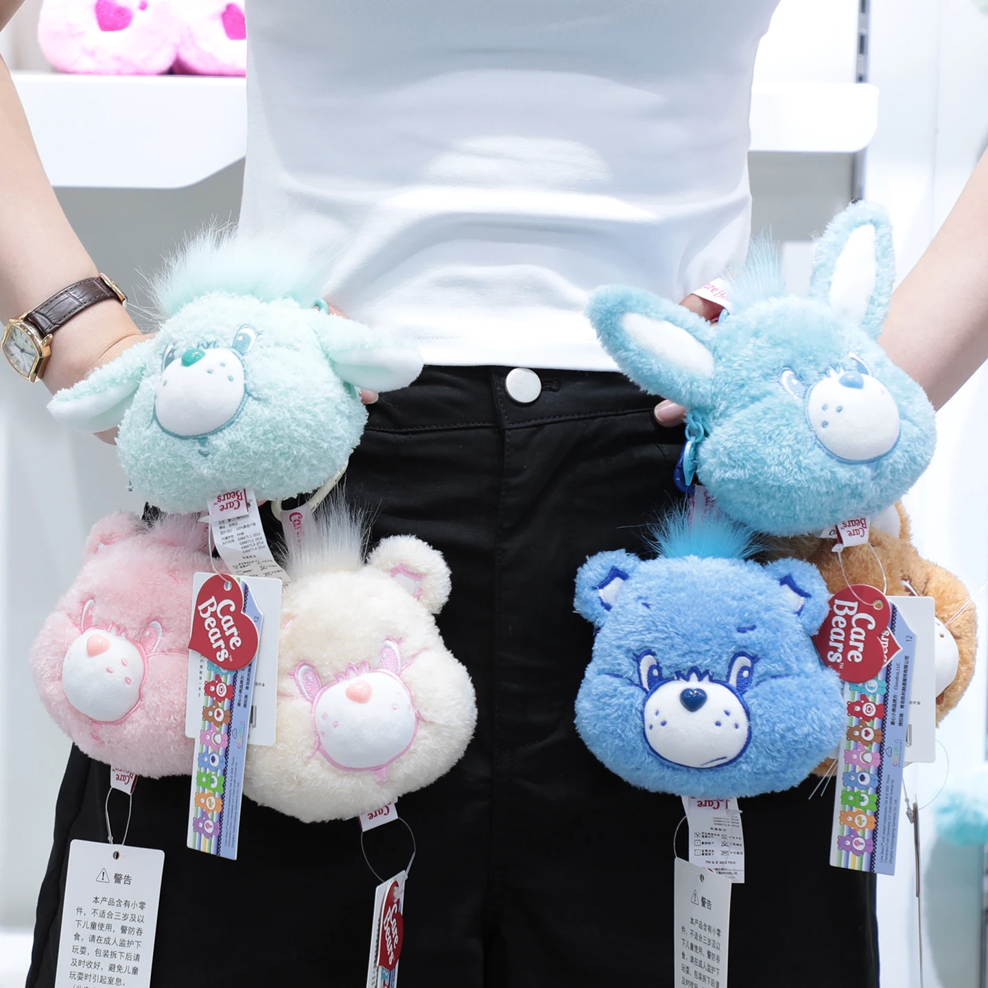 Monedero de felpa Care Bears, bonito muñeco de dibujos animados, auricular, Cable de datos, bolsa de almacenamiento, colgante creativo, regalo perfecto para niñas