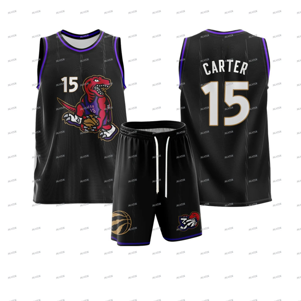 Neues Sommer-Herren-Sportwesten-Set, ärmellose Weste und Shorts, Raptors-Basketballtrikot Nr. 15, Carter-Trikot, zweiteiliges Trikot