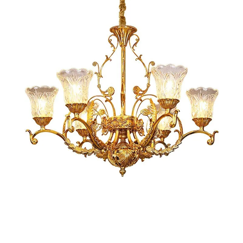 

uxury retro living room chandelier, American bedroom modern European style, simple Nordic designer, all copper lamps