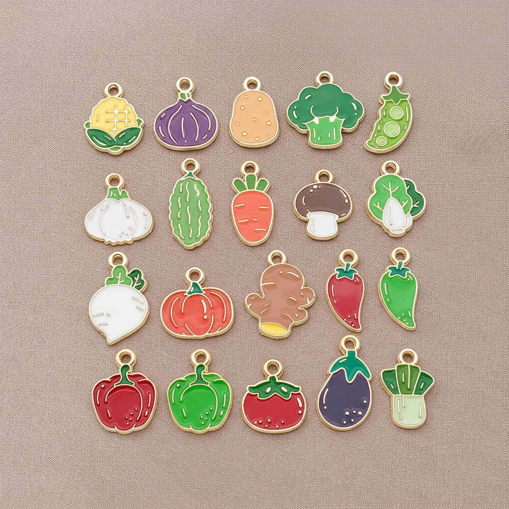 10/20Pcs Alloy Enamel Charm For DIY Cute Vegetables Fruit Necklace Pendants Earrings Charms Jewelry Making Accessories Supplies