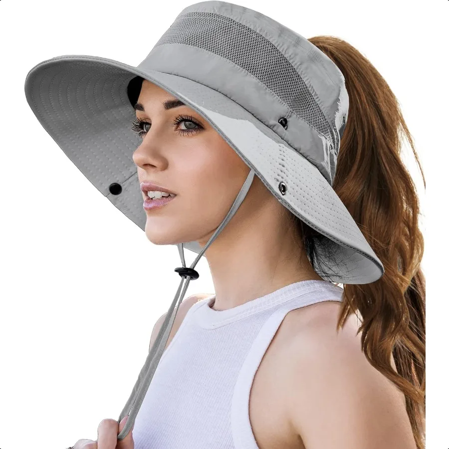 

Beach Sun Hats for Women UV Protection High Ponytail Hole UPF 50+ Fishing Safari Garden Hiking Hat Packable