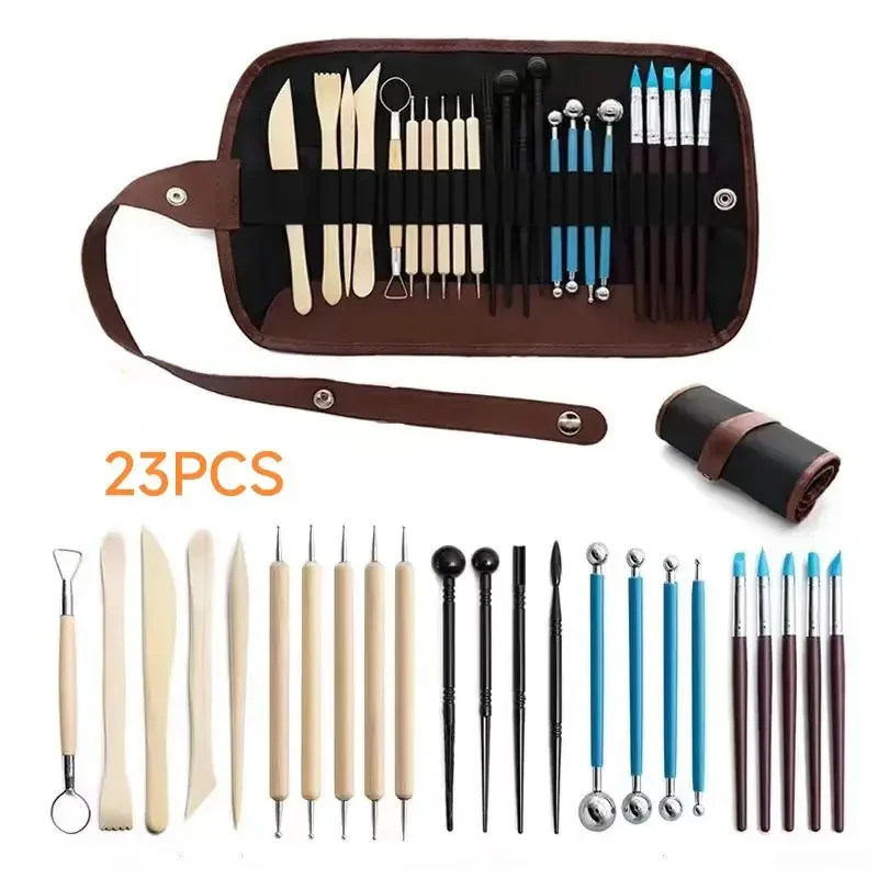 23PCS Art DIY Clay Tool cold potcelain polymer Clays molds Sculpting Carving Craft Tools for Brush Modeling ceramics & pottery