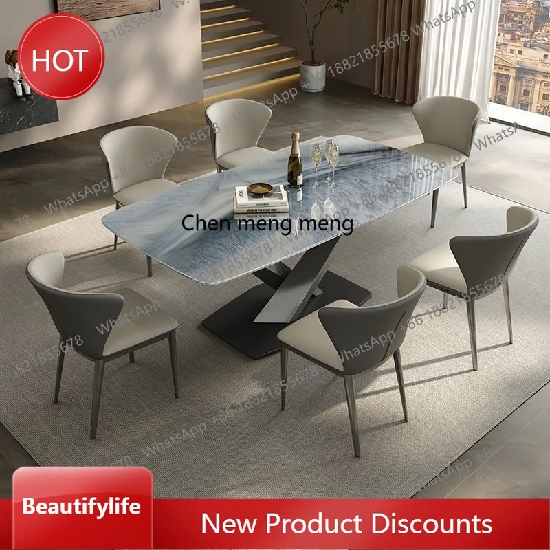 

A51 light luxury supercrystalline stone dining table and chairs rectangular small apartment family living room dining table marb