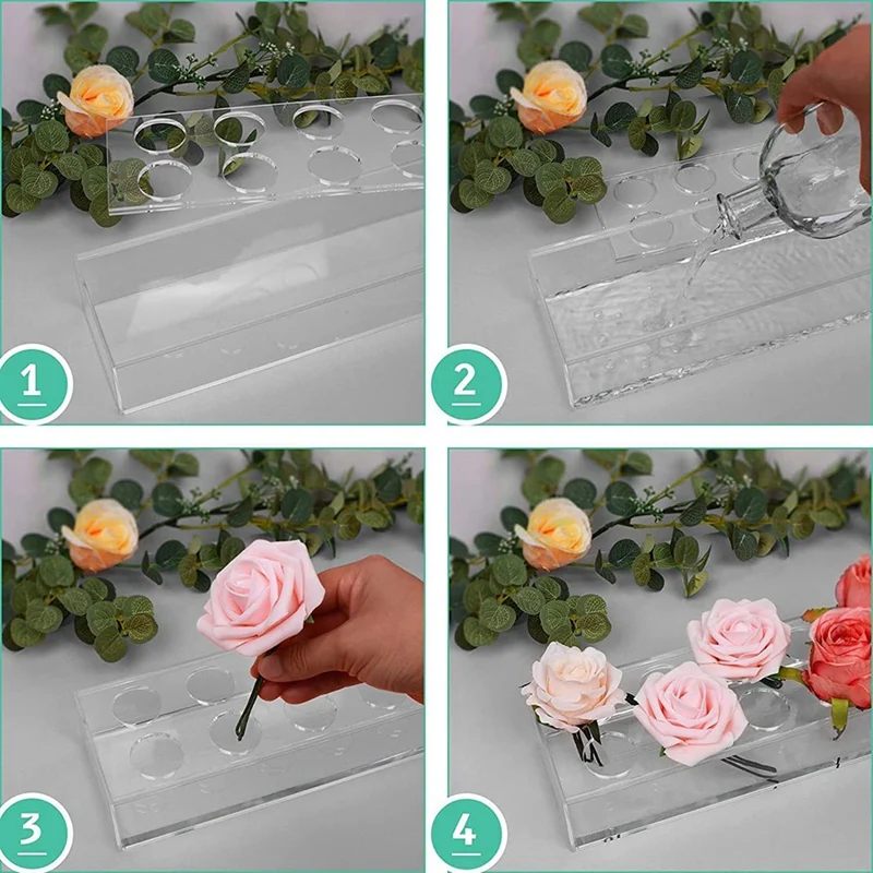 12 Holes Clear Acrylic Flower Vase Rectangular Floral Centerpiece For Dining Table Rectangle Decorative Modern Vase