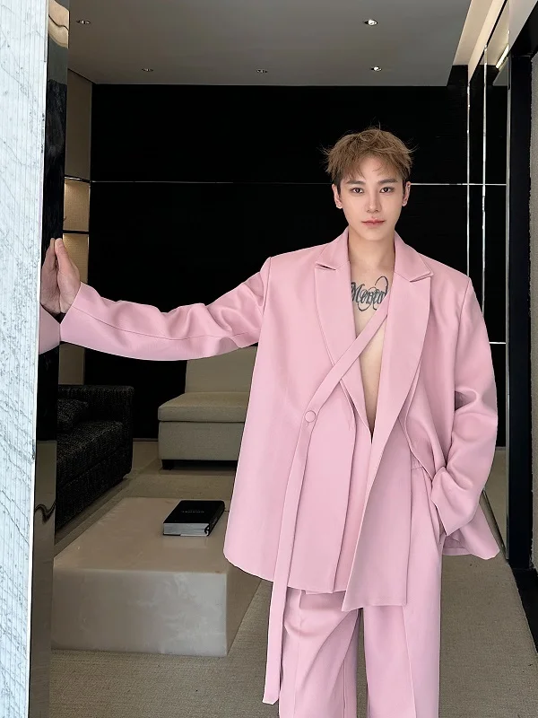 

Faionable Split Sa Design Suit Two-Piece Set Wide Leg Straight Drop Waist Long Pants Hair St Spring Clothing