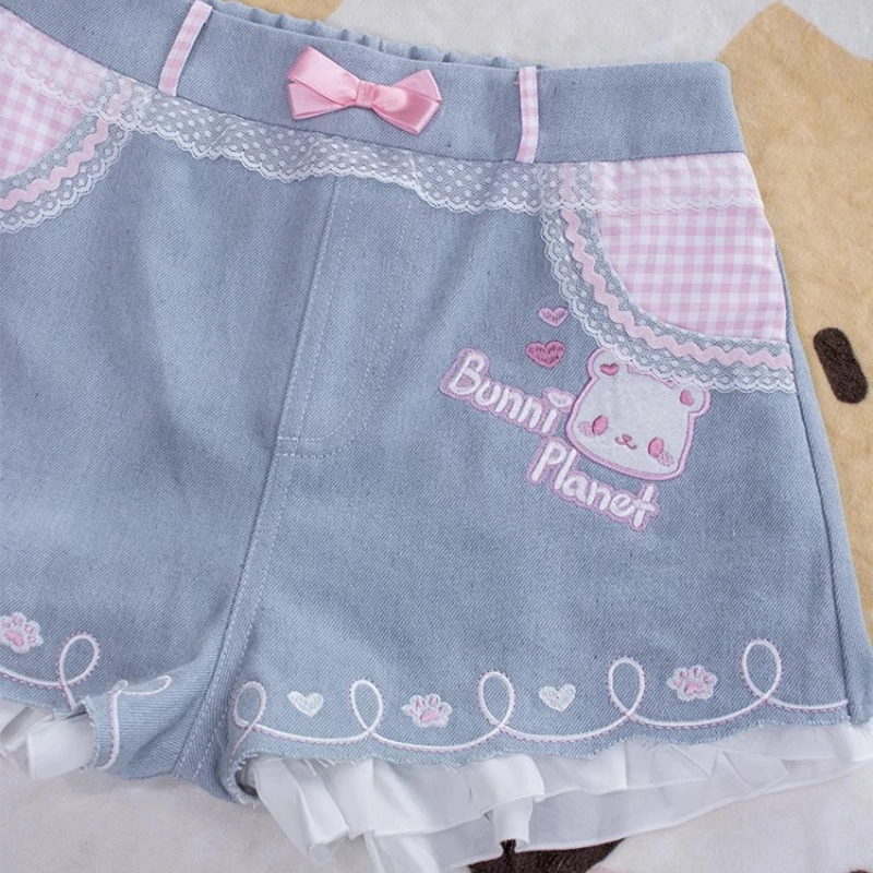 Japanese New Pure Cotton Lace Women's Jeans Original Design Sweet Cute Versatile Age Reduction 2025 Spring Summer Shorts Ladies