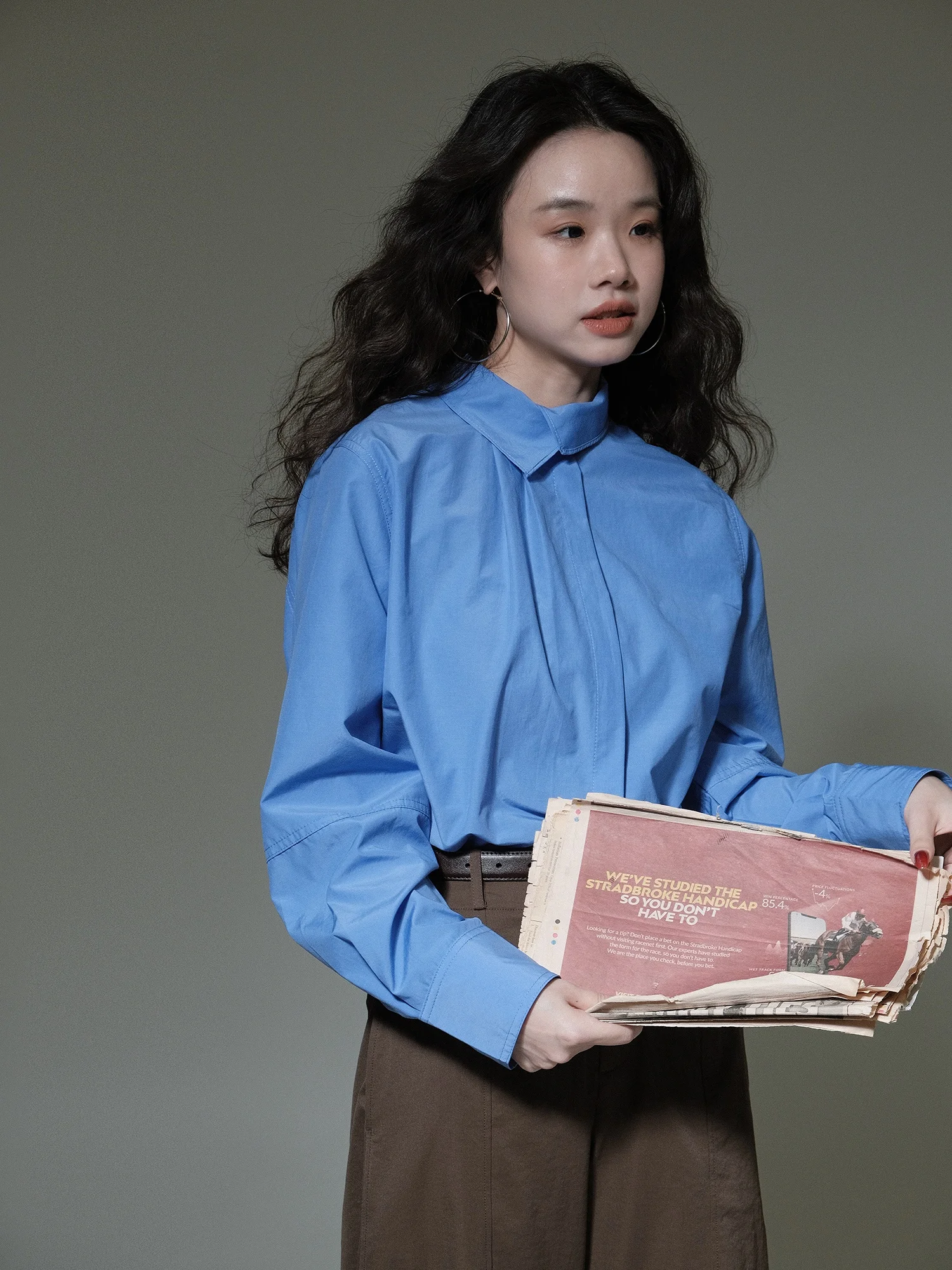 

Fashionable Long Sleeve Women's Shirt Ivy Yang Simple Elegance Asymmetrical Collar High End Feeling Cotton Polyester Blend