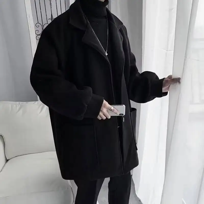 Stylish Men's Woolen Coat Jacket Korean Version Casual Fashion Thickened Winter Outerwear British Style Suit Jacket for Teens