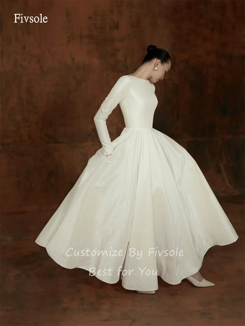 Fivsole كلاسيكي س الرقبة ألف خط فستان الزفاف طويلة الأكمام فساتين العروس طول الأرض فستان عروس vestidos de novia مخصص #2