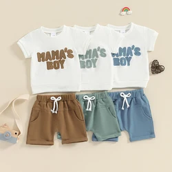 Lioraitiin Toddler Baby Boy Summer Clothes Mamas Boy Letter Embroidery Short Sleeve T-Shirt Tops Solid Shorts 2Pcs Outfit Set