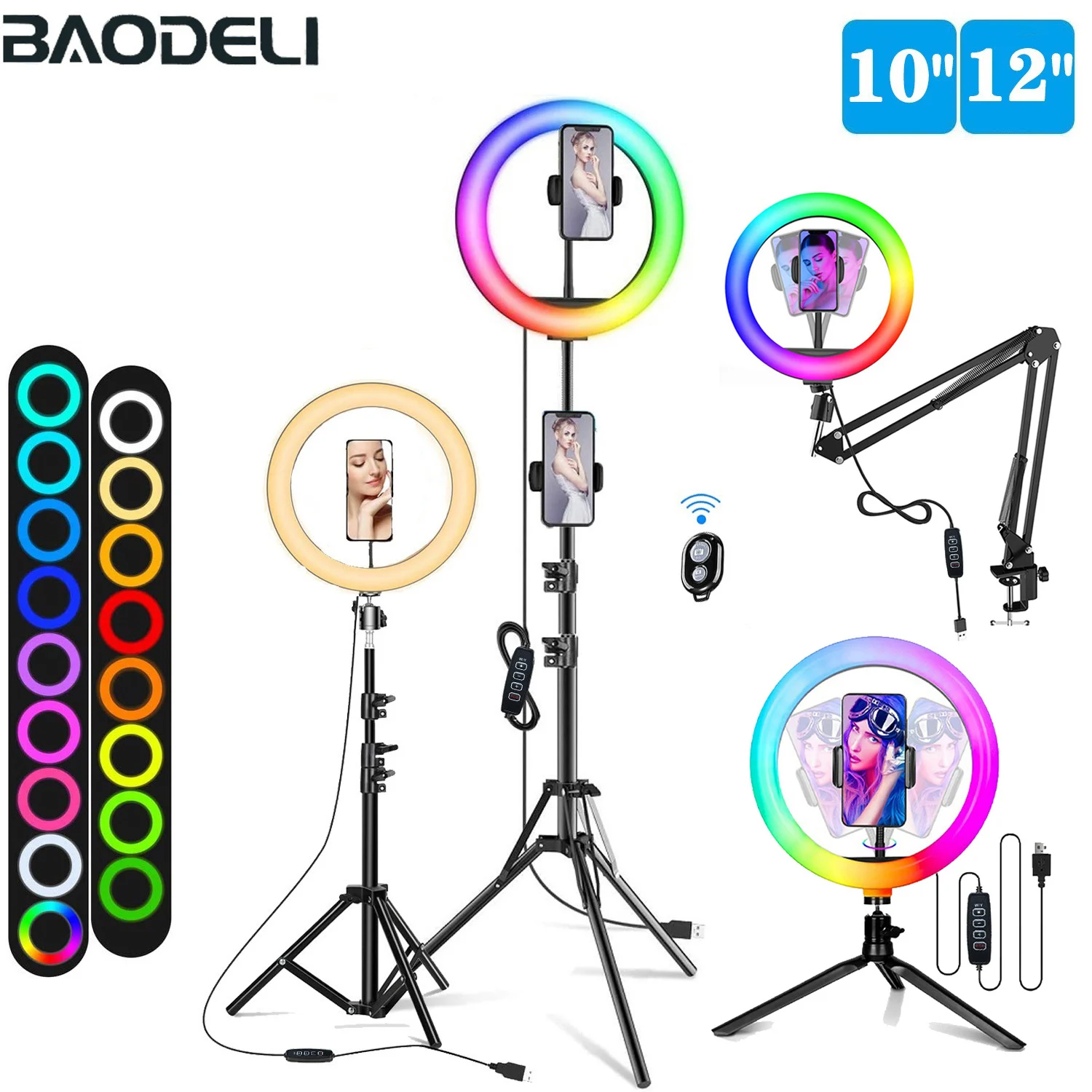 RGB Selfie Ring Light Tripod Phone Stand Holder Photography RingLight Circle Fill Light Led Color Lamp Trepied Makeup