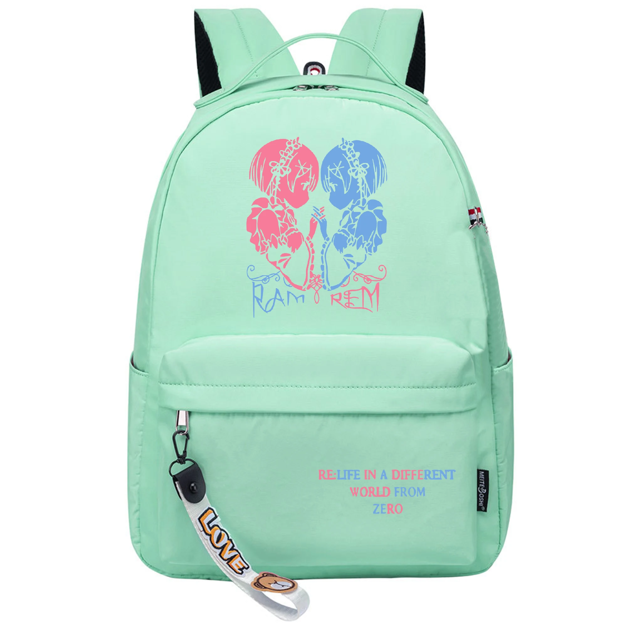 Re:Life in a different world from zero Rem Ram Women Cute Bookbag Anime Backpack Nylon School Bag Pink Daypack Travel Rugzak
