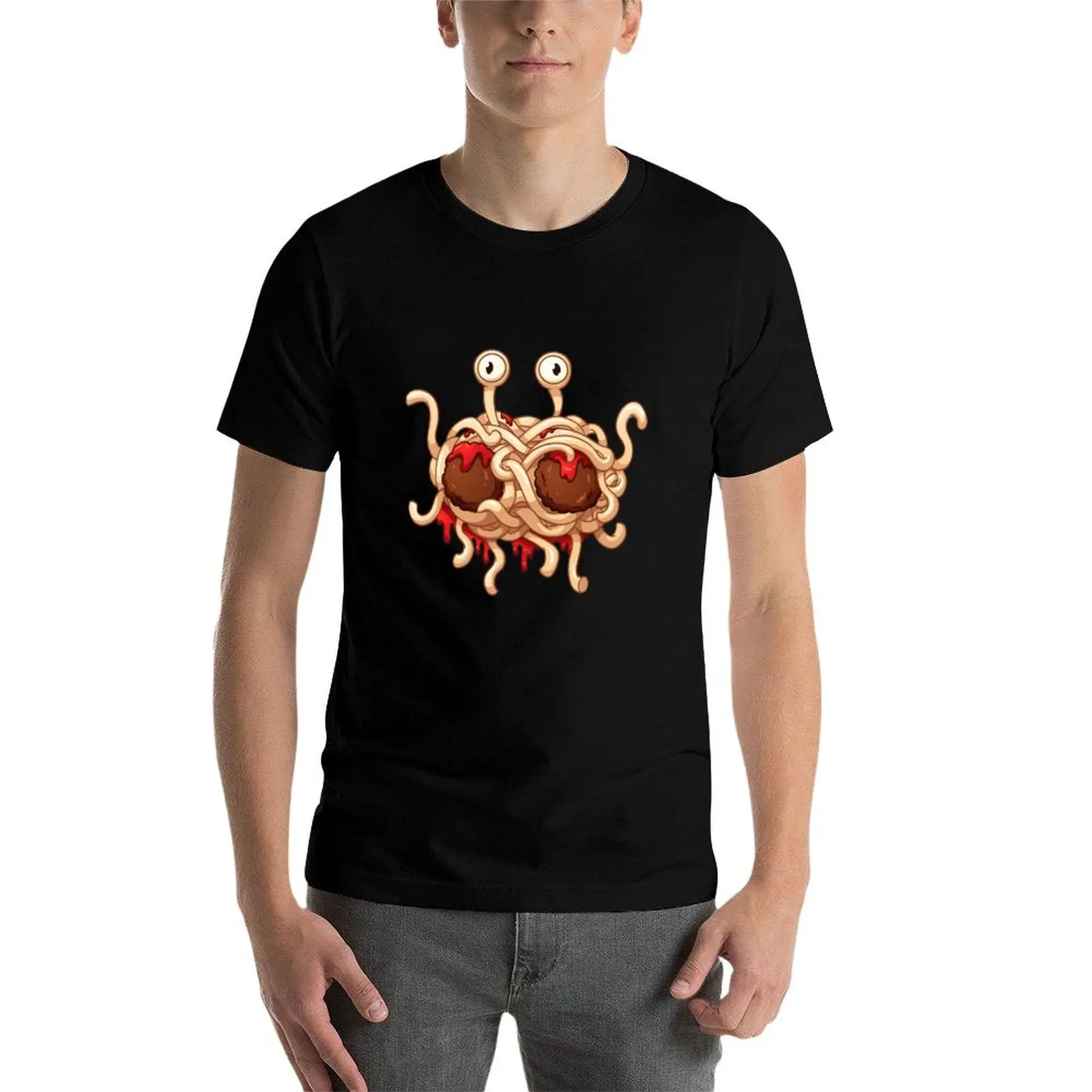 تي شيرت Flying Spaghetti Monster تي شيرت رجالي مضحك تي شيرت فكاهة داكنة
