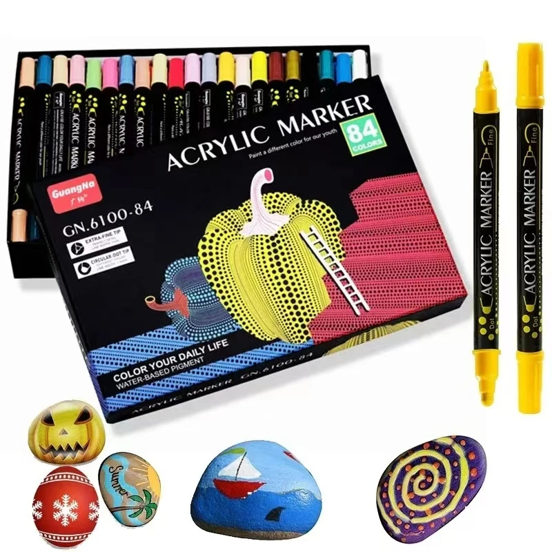 84 Colors Double Round tips GuangNa Acrylic Paint Markers Diy Graffiti Soft Brush Drawing Rock Wood Metal Canvas Art Supplies