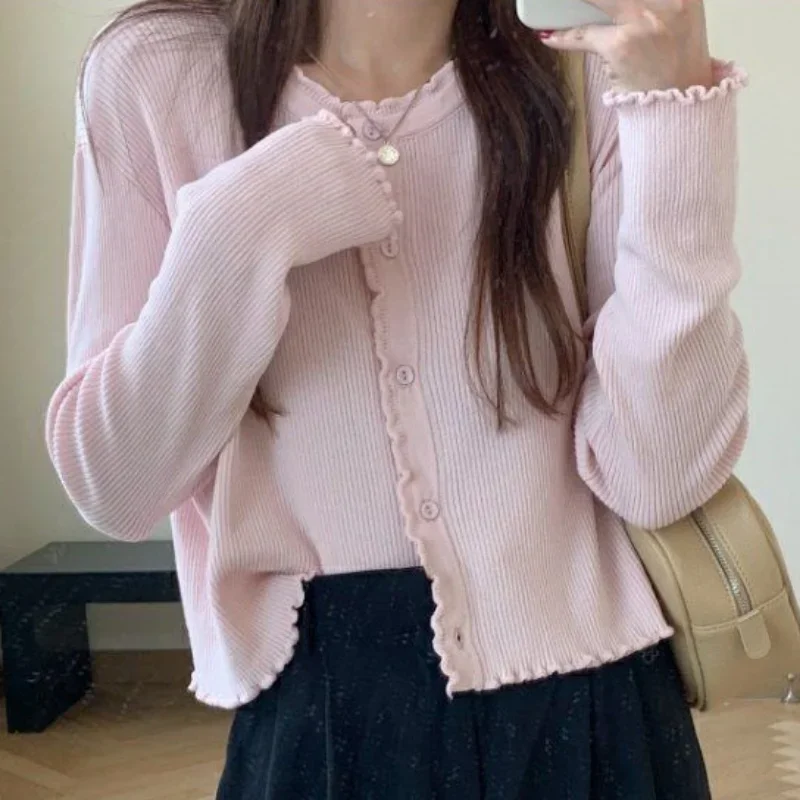 Cardigan Women Spring Sweet Students Solid Simple Leisure All-match Daily Korean Style Design Fungus Side Comfortable Popular