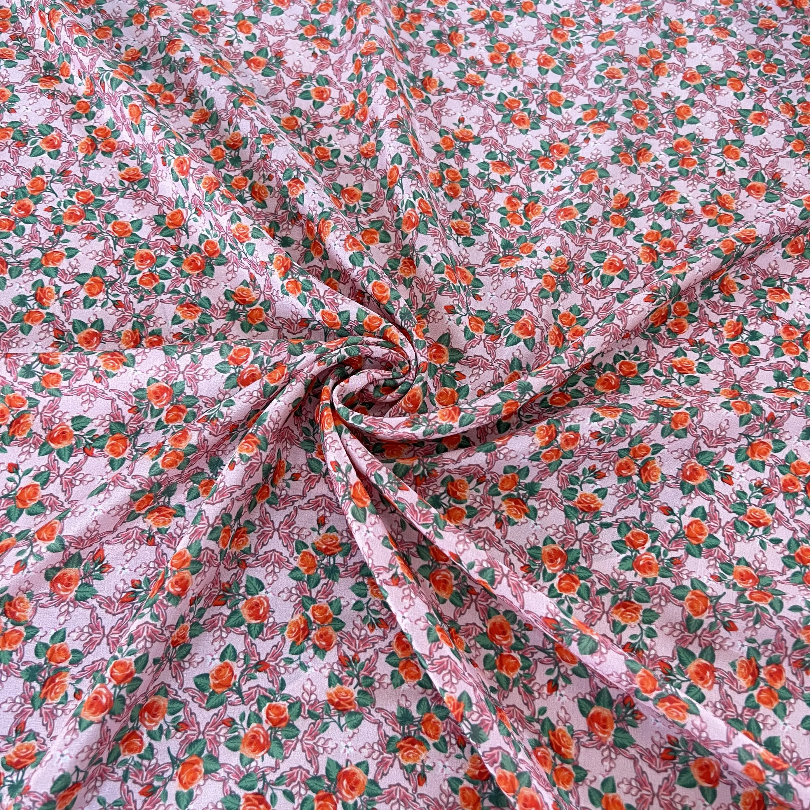 1 meter 100% Mulberry Silk 14 momme Crepe Silk Fabric Pink Rose Floral Printed 138cm 54