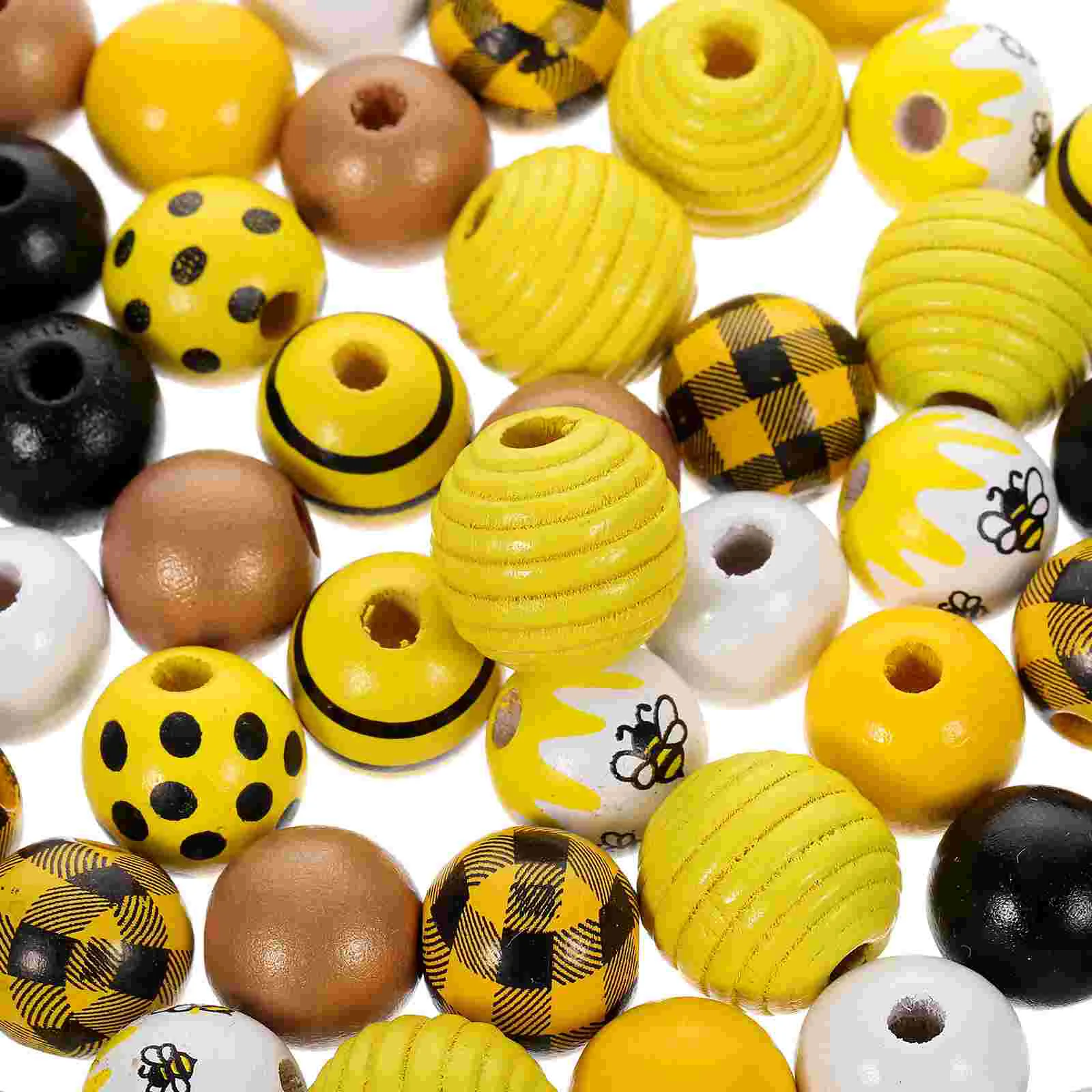 72 Pcs Bee Beading Wood Loose Beads DIY Craft Wooden for Crafts Jewelry Tray Decor