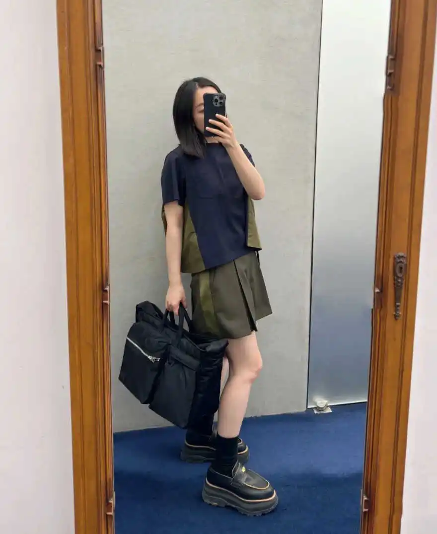 FOG DESIGN Casualowa Letnia Nowa Luźna Koszulka T-shirt Krótkie Spodenki Ukrywająca Brzuch Siateczkowe Wstawki Damska Koszulka do Pracy Mieszanka Bawełny