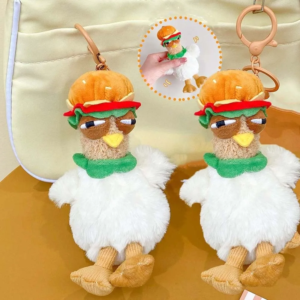 

Adorkable Cartoon Chicken Keychain Alloy Hamburger Hen Key Ring Simulation Soft Gugu Animal Key Holder Men