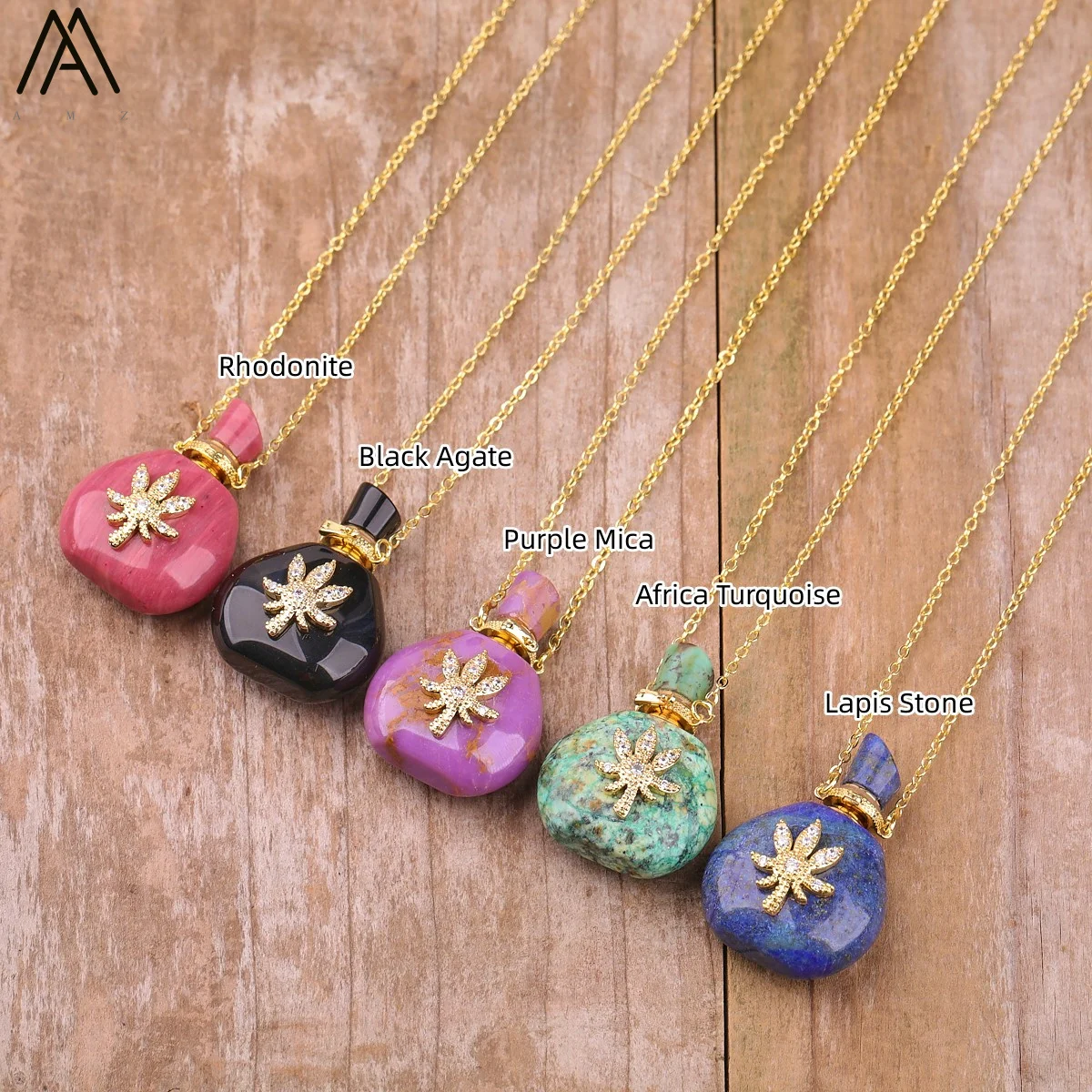 Natural Roses Amethyst Crystal Perfume Essential Pendant For Women Elegant Turquoises Lapis Healing Necklace Jewelry Dropship