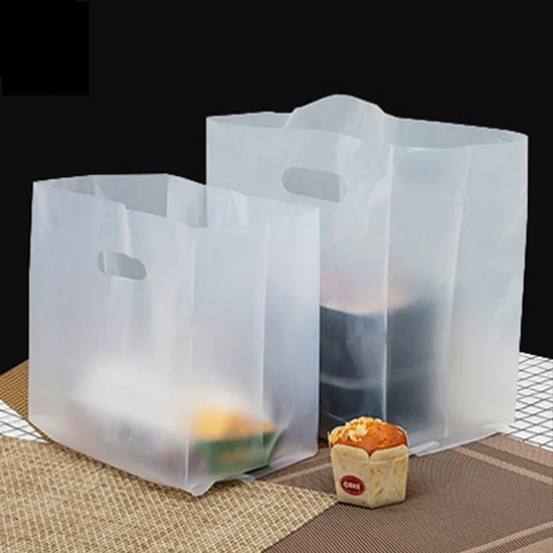 50Pcs Plastic Frosted Snowflake Pattern Coffee Bread Shop Bakery Cookies Pastry Nougat Food Takeaway Handbags Packaging Bags