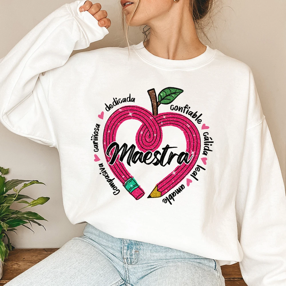 

Casual Pencil&MAESTRA Print Teachers Girl Sweatshirt Casual Long Sleeve Women T-shirts Round Neck Hoodie Fashion Teacher Clothes