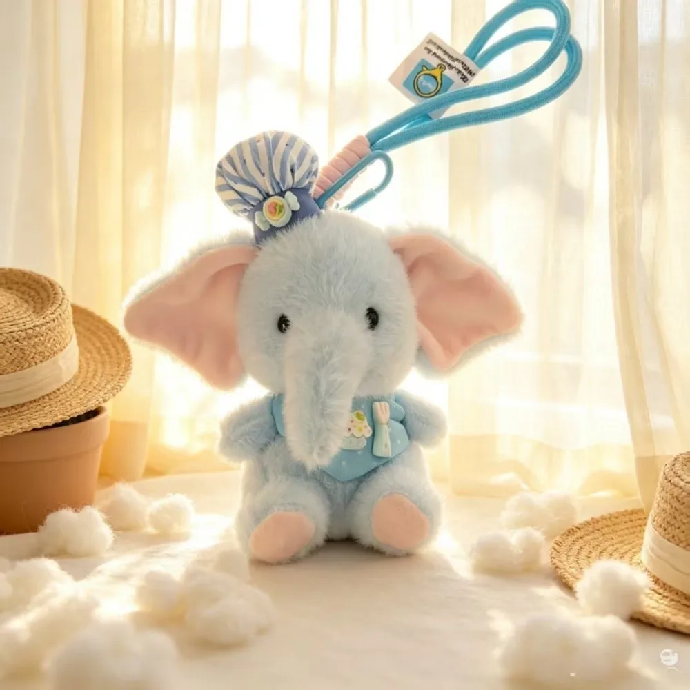 Soft Fluffy Elephant Keychain Big Ears Cartoon Elephant Plush Doll Hanging Ornments Long Nose Bag Pendant Charm Backpack Decor