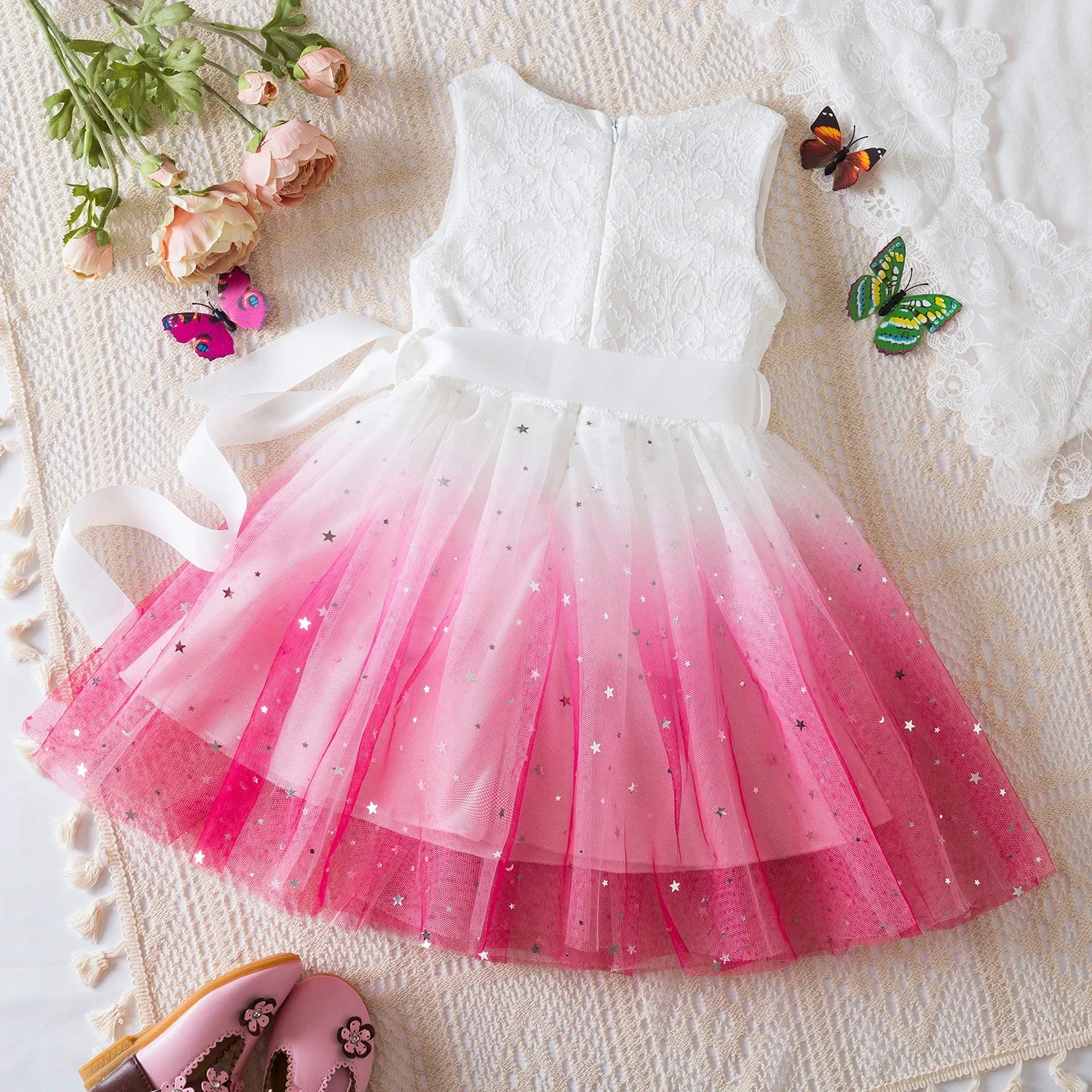 Summer Dress for Kids Girls 3-8Y Cute Toddler Birthday Party Costumes Pink Girls Princess Dress Tutu 2024 New Baby Girls Clothes