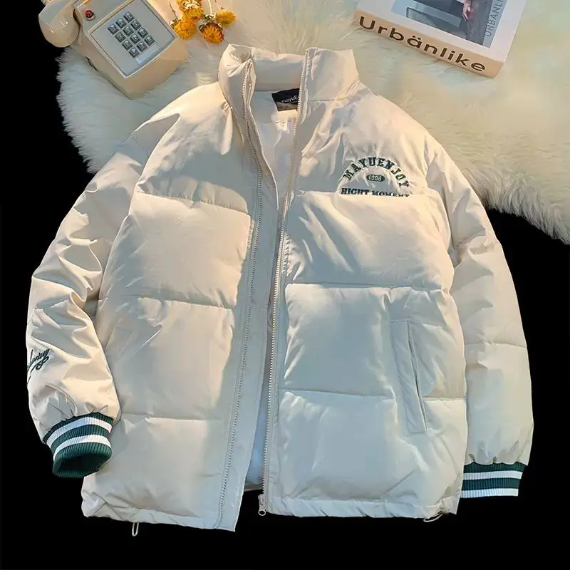 

Winter Thiened Cotton Jaet Stand Collar Loose Casual Versatile Warm Outerwear for Couples Youth Trend Polyester Fiber