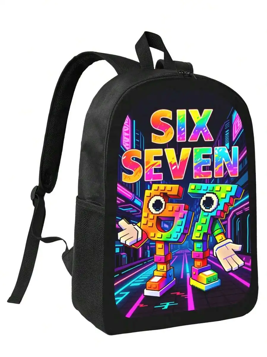 

Lightweight Daily Backpack With Colorful Pixel Art Design, Adjustable Straps, Zipper Closure