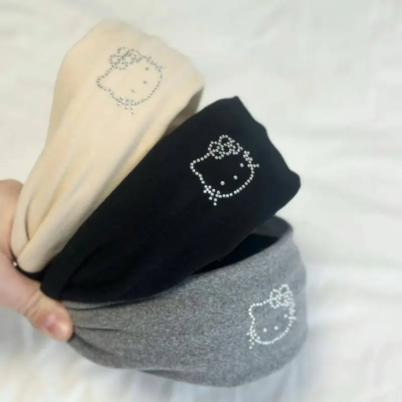 

Hello Kitty, Fashionable and Personalized Hot Diamond Wide Edge Headband, Cute Y2k Spicy Girl Makeup Headband Hair Accessories
