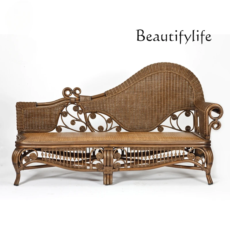 Rattan Woven Concubine Beauty Bed Bedroom Rattan Chair Sofa Single Chinese Style Light Luxury Lunch Break Recliner