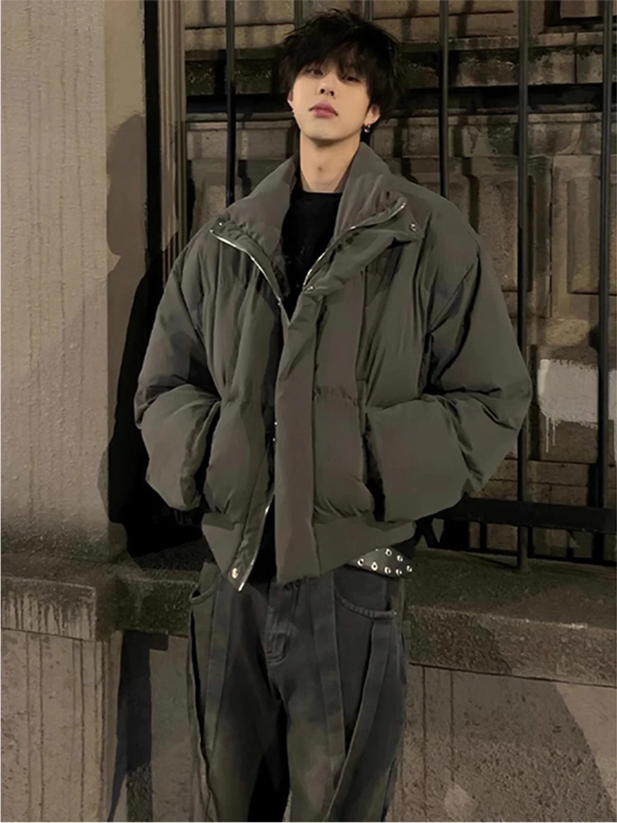 

Deep ey ort Men's down Cotton Jaet Thiened American Retro Sle Outerwear Polyester Fiber Youth Faion Winter Coat