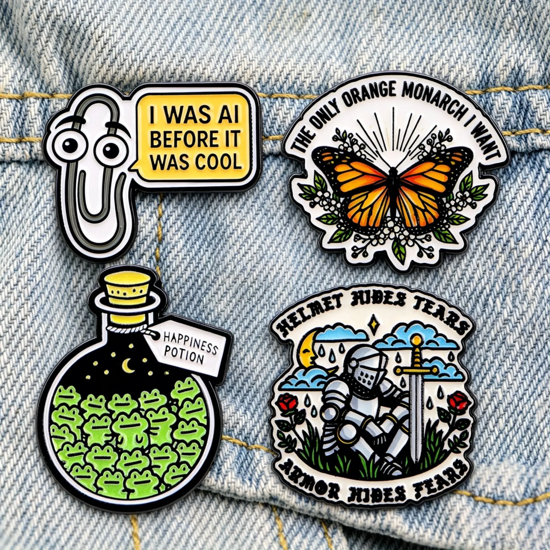 Vintage Frosch- und Schmetterlings-Emaille-Pins mit Sarkastischen Zitaten & Naturkunst-Broschen für Jeansjacken, Schmuck und Kleidungsdekoration