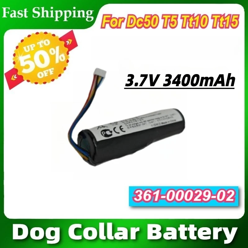 3.7V 2600mAh/3400mAh Dog Collar Battery 361-00029-02 for Dc50 T5 Tt10 Tt15