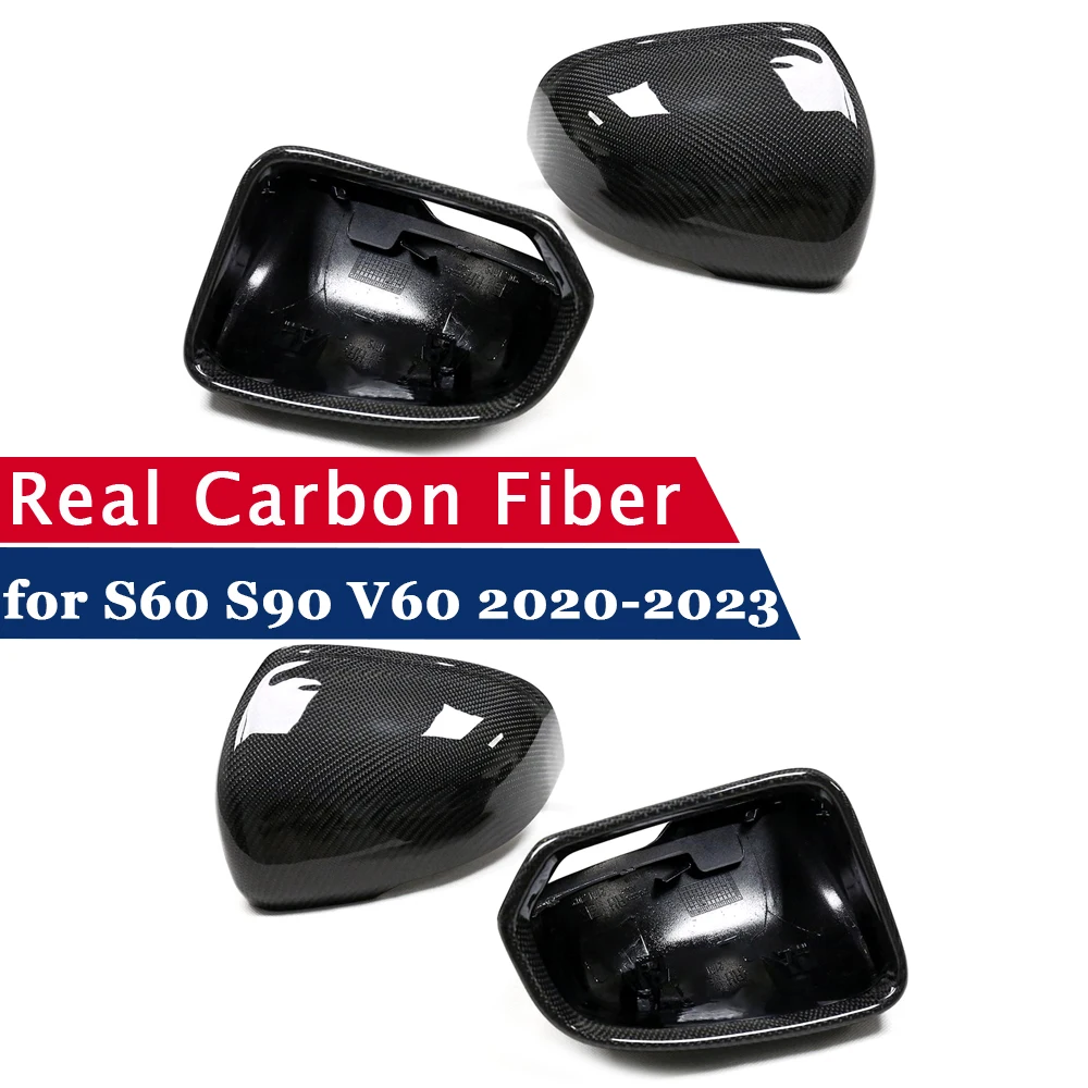 Rearview Mirror Cover for  S60 S90 V60 2020-2023 Real Carbon Fiber Side Mirror Shell Add on Frame Sticker Type