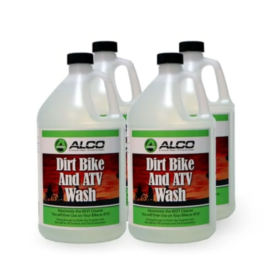 

ALCO Dirt Bike and ATV Wash - Экологически чистое, мощное, полностью натуральное средство для чистки алюминия, пластика и уплотнителей - Упаковка 1 галлон, 4 штуки