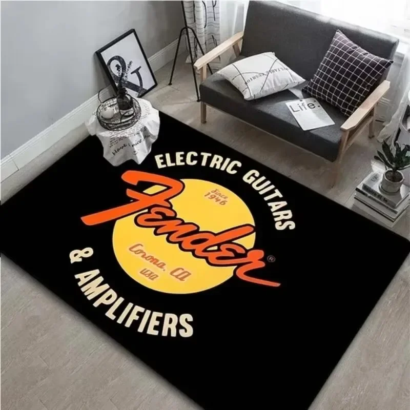 NONE Fender-Gitarren-Teppich für Wohnzimmer, Schlafzimmer, großer Flanell-Teppich für Schlagzeug, rutschfeste Bodenmatte, waschbar 5