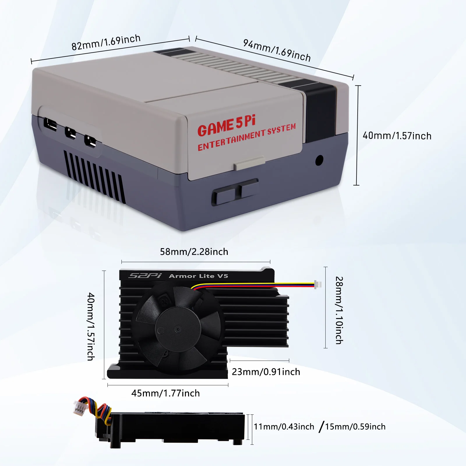 GeeekPi Jogo 5Pi NES 5Pi Estilo Caso Kit ABS 3510 Ventilador de resfriamento funcional Dissipatores de calor Chave de fenda para Raspberry Pi 5