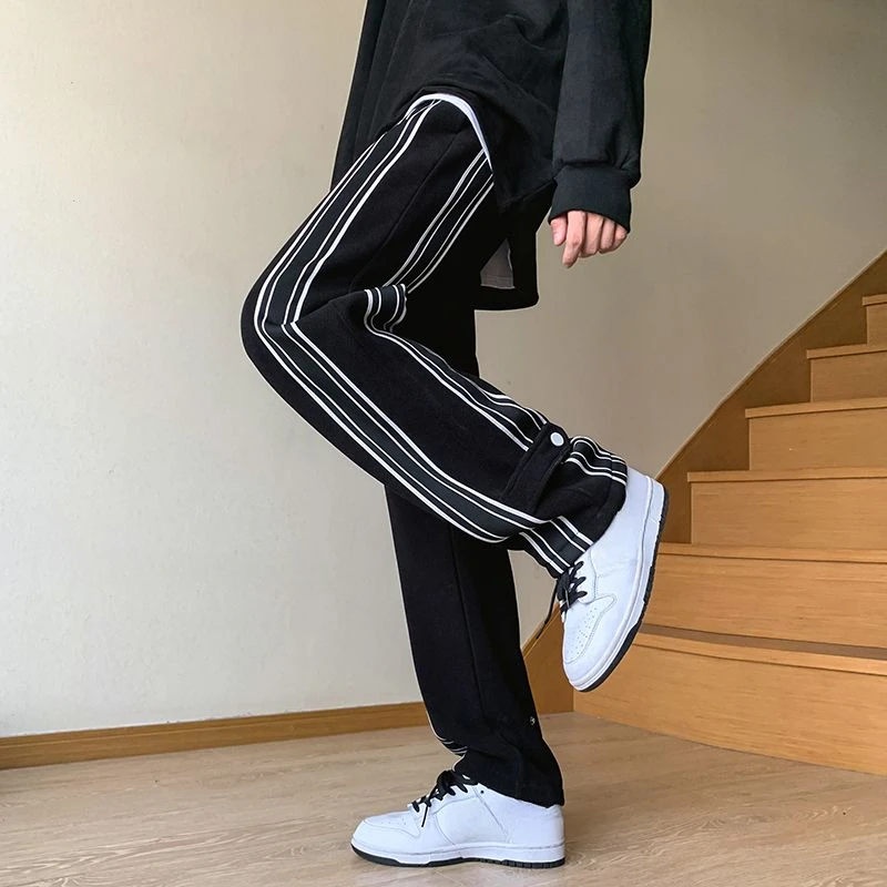 

Man Sports Pants Straight Striped Summer Trousers Black Thin Sweatpants for Men Designer Fashion 2024 Harajuku Korean Style Long