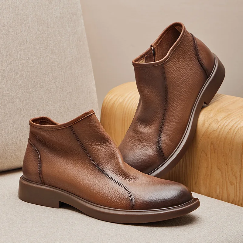 Autumn New Chelsea Boots for Men Brown Boots Platform Shoes Fashion Ankle Boots Winter Slip on Men Shoes New Botines Mujer