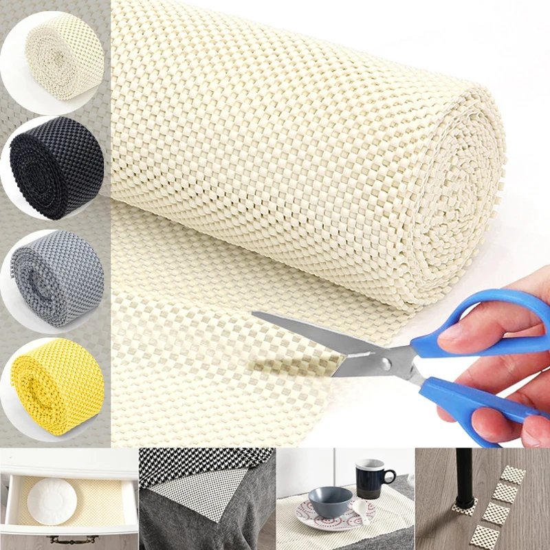 PVC Non Slip Shelf Liner Drawer Mat Cut To Size Thickened Anti Skid Pad for Kitchen Cabinets Car Floor Pantry Tableware Storage