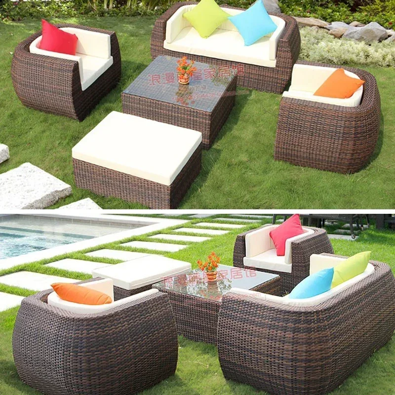 sofa, outdoor courtyard, garden, sun protection, simple rattan chair, tea table combination, garden furniture