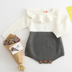 2024 Spring Newborn Knit Clothes Kids Romper Baby Girl Long Sleeve Knitting Romper Girls Patchwork Jumpsuit Clothes AutumnOutfit