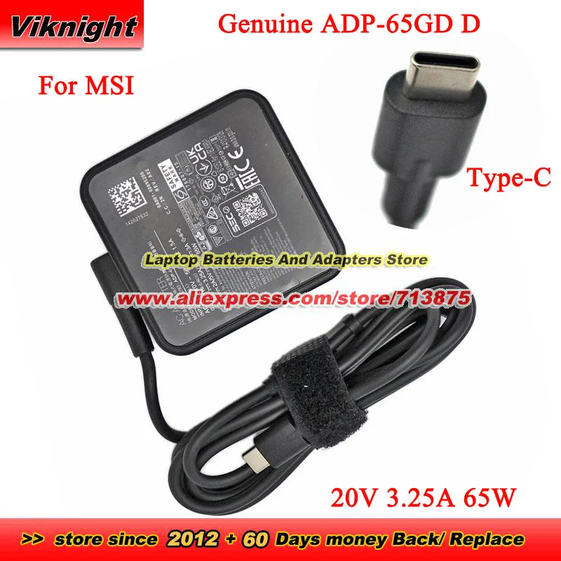 

Genuine 65W ADP-65GD D AC Adapter ADP-65SD B Type C for MSI Prestige 15 Power Adapter Charger 20V 3.25A Power Supply