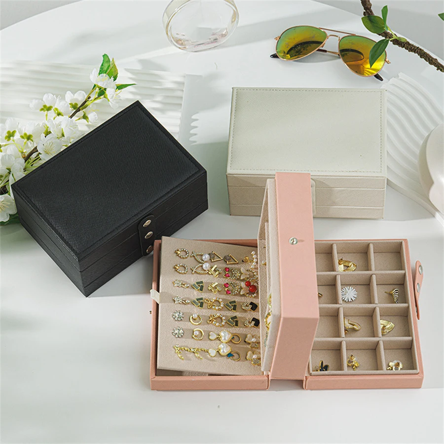 Fashion PU Leather Jewellery Storage Boxes Portable Travel Jewelry Box Necklace Earrings Ring Jewelry Organizer Display Case