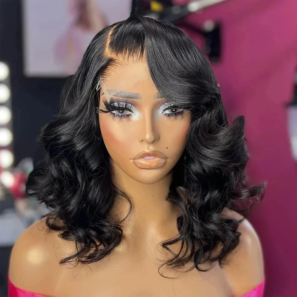 

Body Wave Bob Wigs Loose Wave Short Bob Wig 13x4 Transparent Lace Front Human Hair Wig Brazilian Remy Wigs 100% Human Hair 14 18