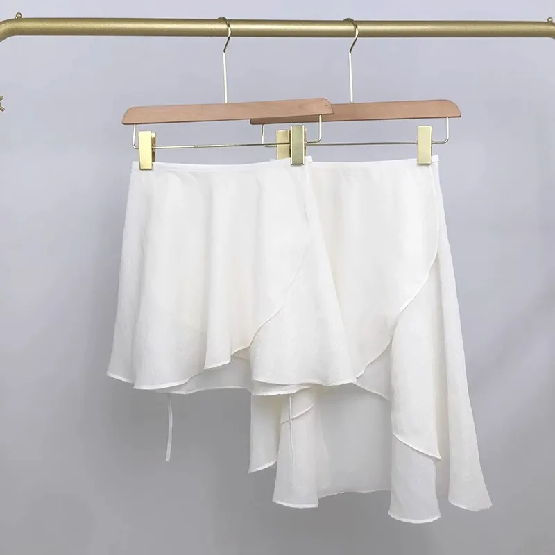 Ballet Gauze Skirt, White Lace Up Embossed Half Body Dance Practice Skirt, One-Piece Lace Up Gauze Skirt
